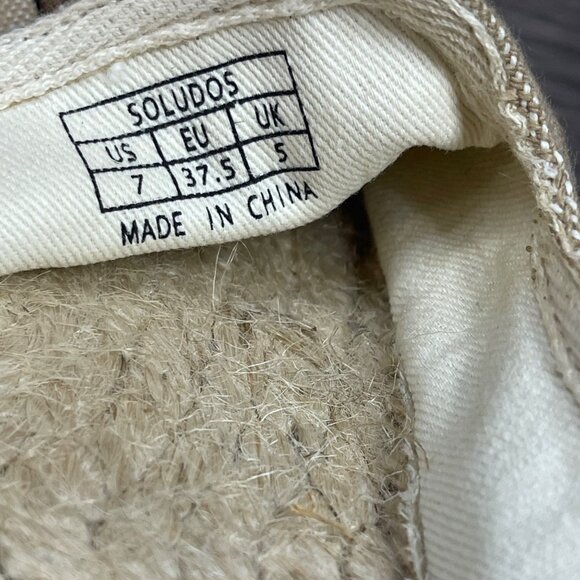 Soludos‎ Palm Tree Embroidered Espadrilles Womens Size 7 Round Toe Beige Linen - Picture 6 of 9